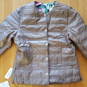 Tommy Bahama Light Gray Quilted Puffer Jacket with Floral Lining